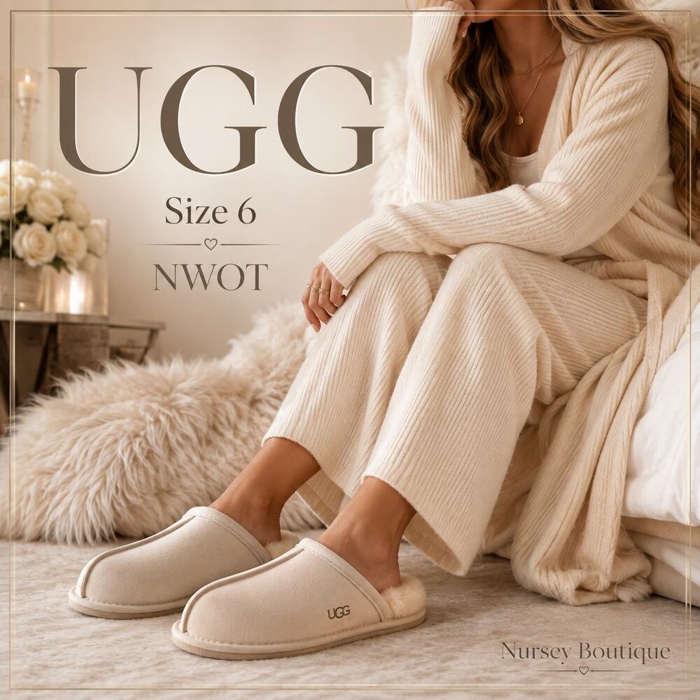 UGG Women’s 6 Suede UGGplush Slingback Mule Slippers Cream NWOT